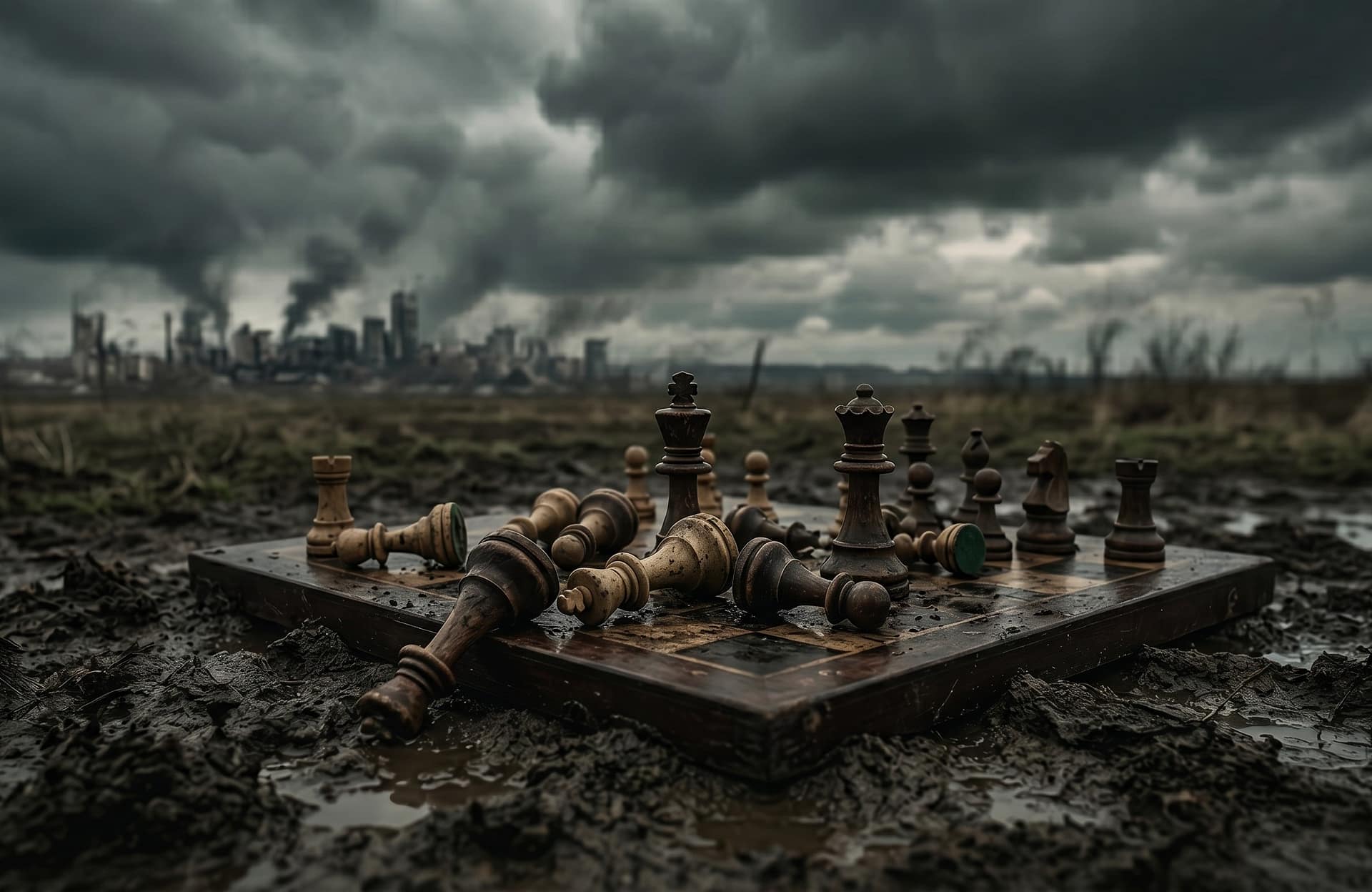 Scacchiera abbandonata nel fango, metafora geopolitica - Underground Echoes Ted